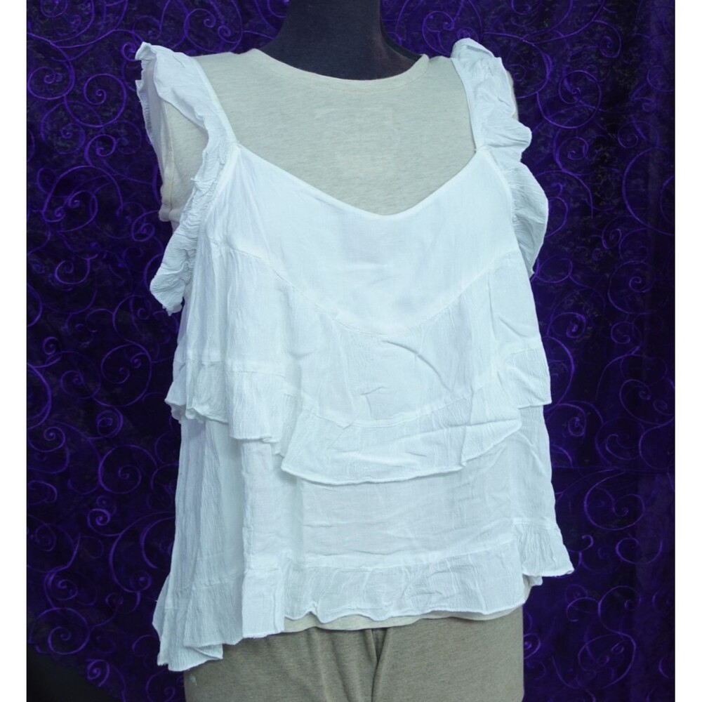 Cute Options Womens Sz Large Ruffle Tank Top Flowy Fairy Beachy Rayon White NEW